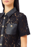 Camicia donna in pizzo con dettagli in denim