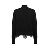 Cardigan donna e top lupetto in lana con pizzo