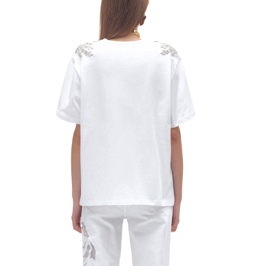 T-shirt donna in jersey con patch floreale