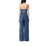 Top donna in denim floreale