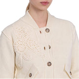 Bomber donna in maglia con ricami macramè