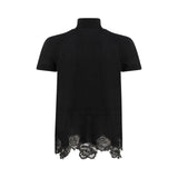 Cardigan donna e top lupetto in lana con pizzo