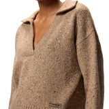 Maglione donna con scollo a V e strass