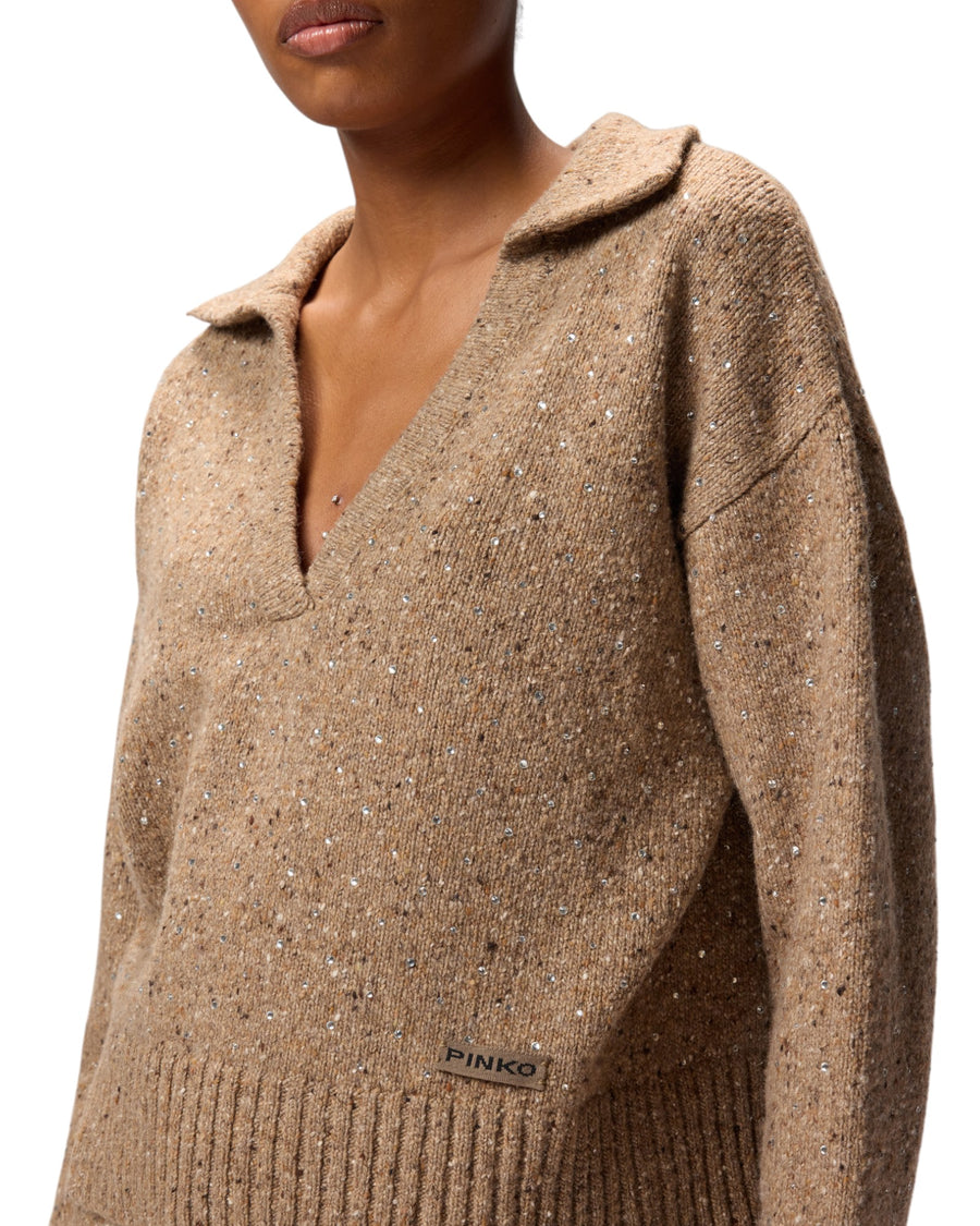 Maglione donna con scollo a V e strass