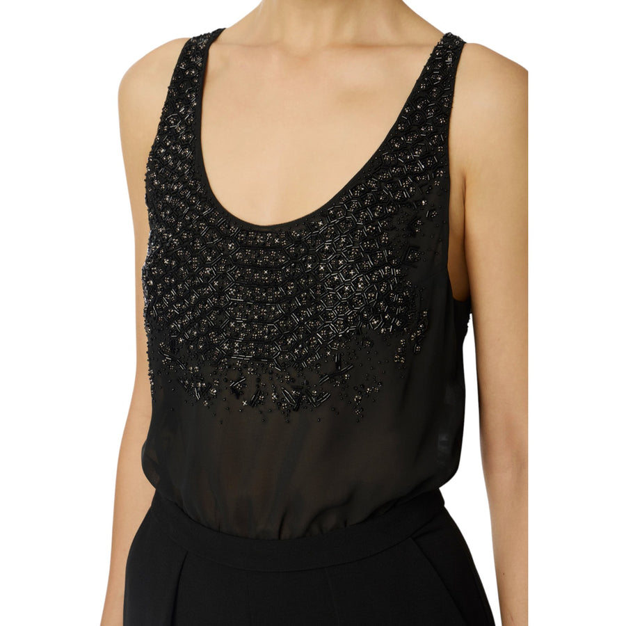 Tuta donna in georgette e crêpe con cristalli