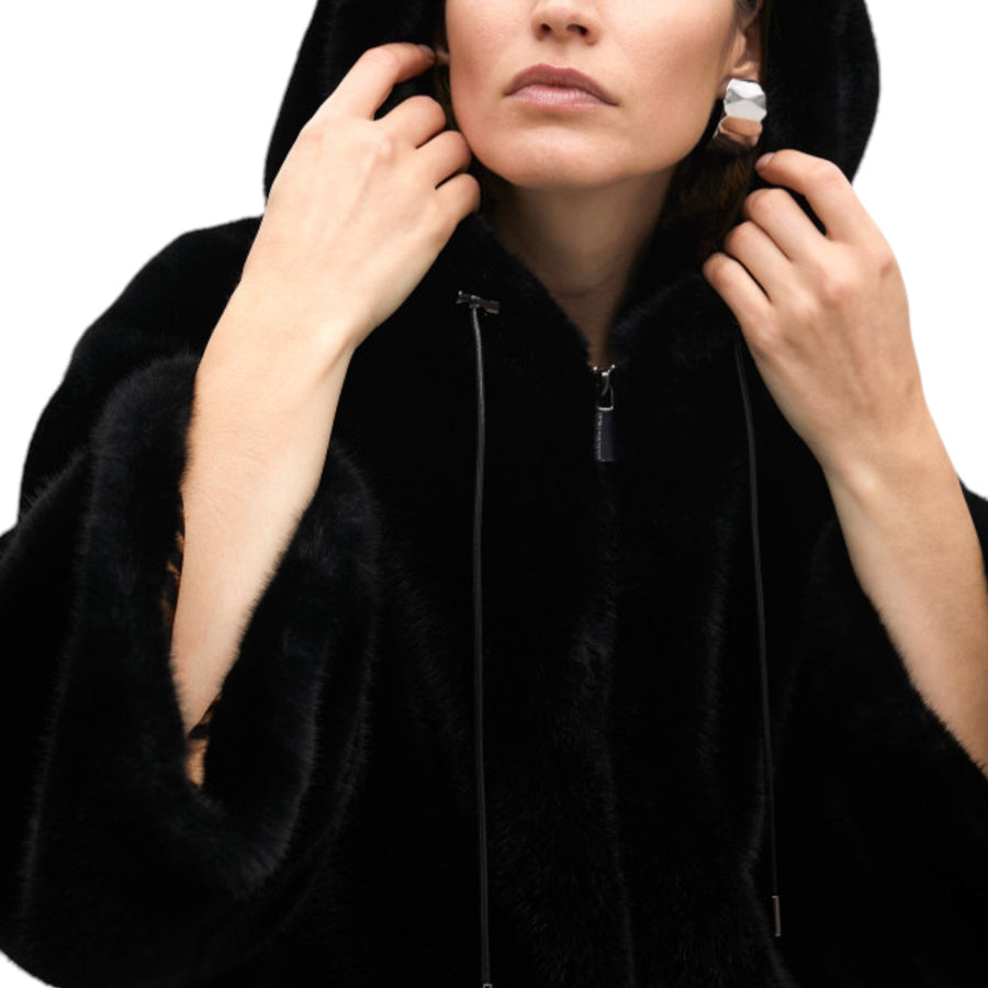 Cappotto donna con cappuccio in pelliccia sintetica