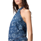 Top donna in denim floreale