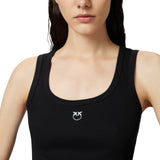 Top donna canottiera a costine con logo uccellini