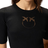 Maglia donna a costine logo Love Birds in trasparenza