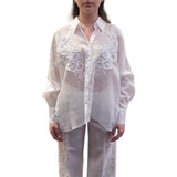 Camicia donna bianca con ricamo fiori