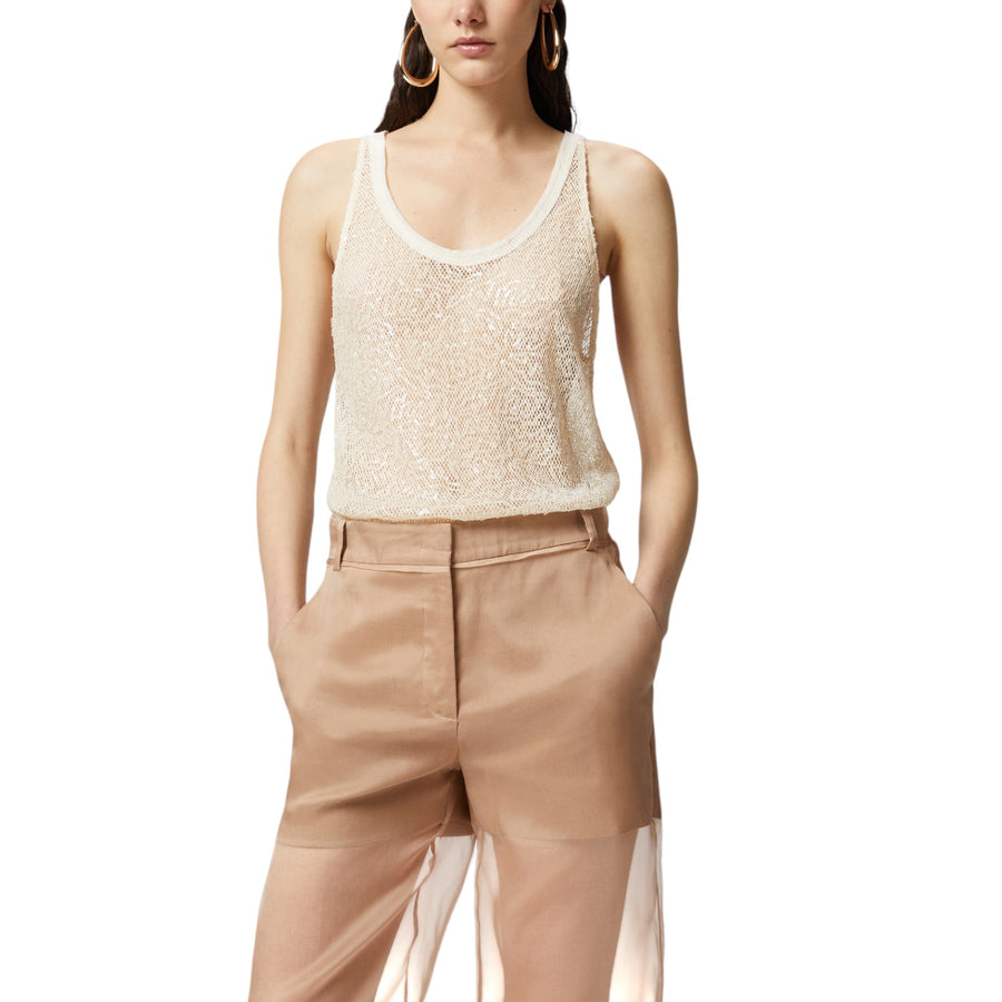 Top donna canottiera rete paillettes
