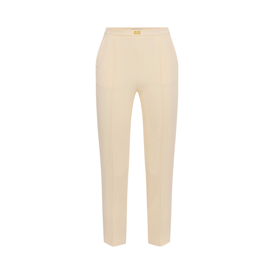 Pantaloni donna  in crêpe con tasche e placca logo