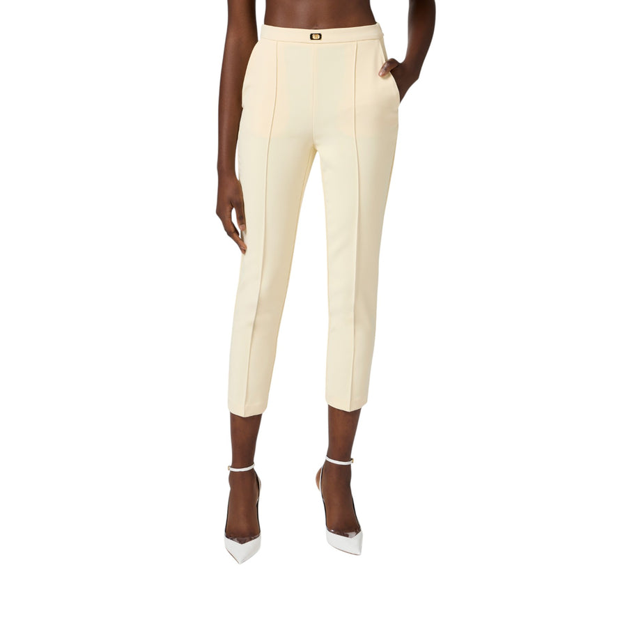 Pantaloni donna  in crêpe con tasche e placca logo