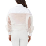Camicia donna a manica lunga bianca con inserto in tulle