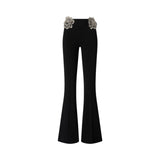Pantaloni donna  con rose gioiello ricamate