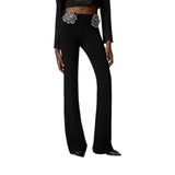 Pantaloni donna  con rose gioiello ricamate