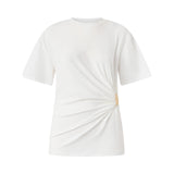 T-shirt donna  con drappeggio e dettaglio dorato
