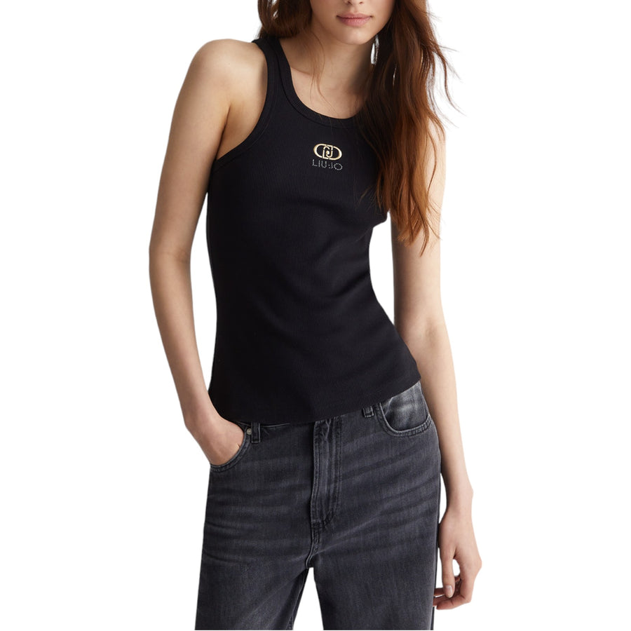 Top donna a costine con logo