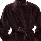 Cappotto donna lungo effetto pelliccia con cintura