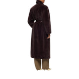 Cappotto donna lungo effetto pelliccia con cintura