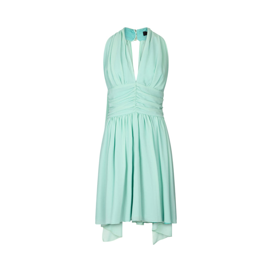 Abito donna corto con drappeggio verde menta