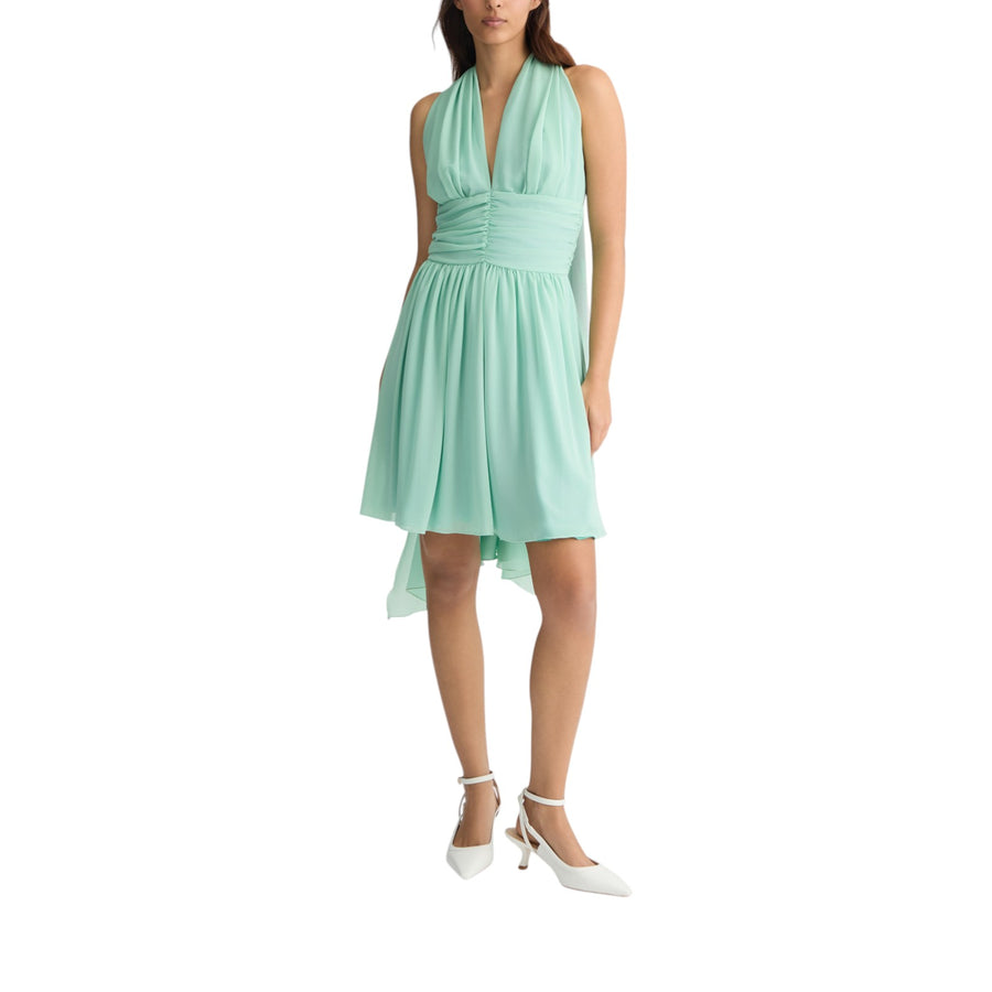 Abito donna corto con drappeggio verde menta