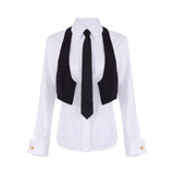 Camicia donna in cotone con cravatta e gilet