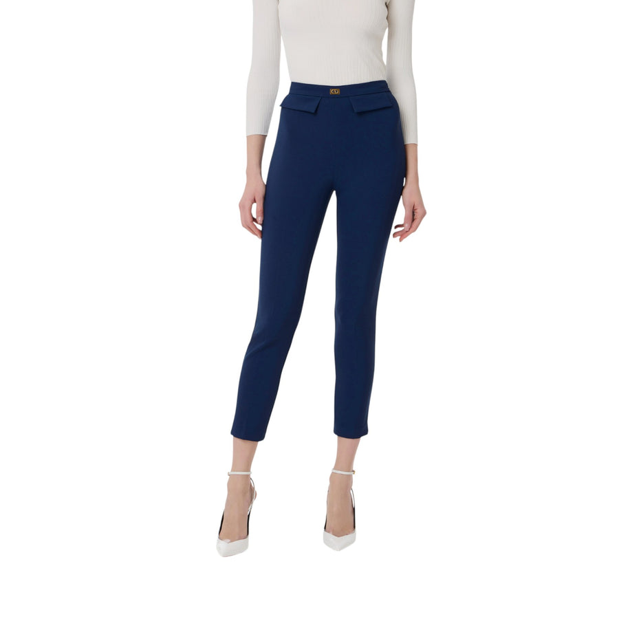 Pantaloni donna  slim in crêpe con placca logo