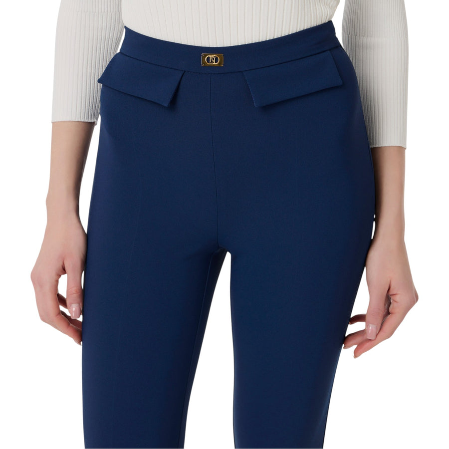 Pantaloni donna  slim in crêpe con placca logo