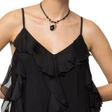 Abito donna lungo scollato con rouches