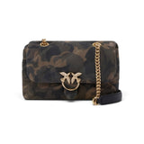 Borsa donna a tracolla Mini Love Bag Puff in suede con stampa camouflage e fibbia gioiello