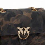 Borsa donna a tracolla Mini Love Bag Puff in suede con stampa camouflage e fibbia gioiello