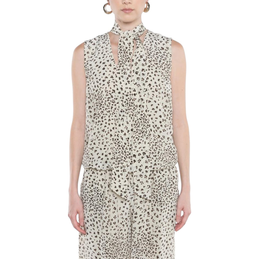Blusa donna stampata scollata a v con sciarpina