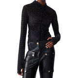 T-shirt donna in tulle full-strass