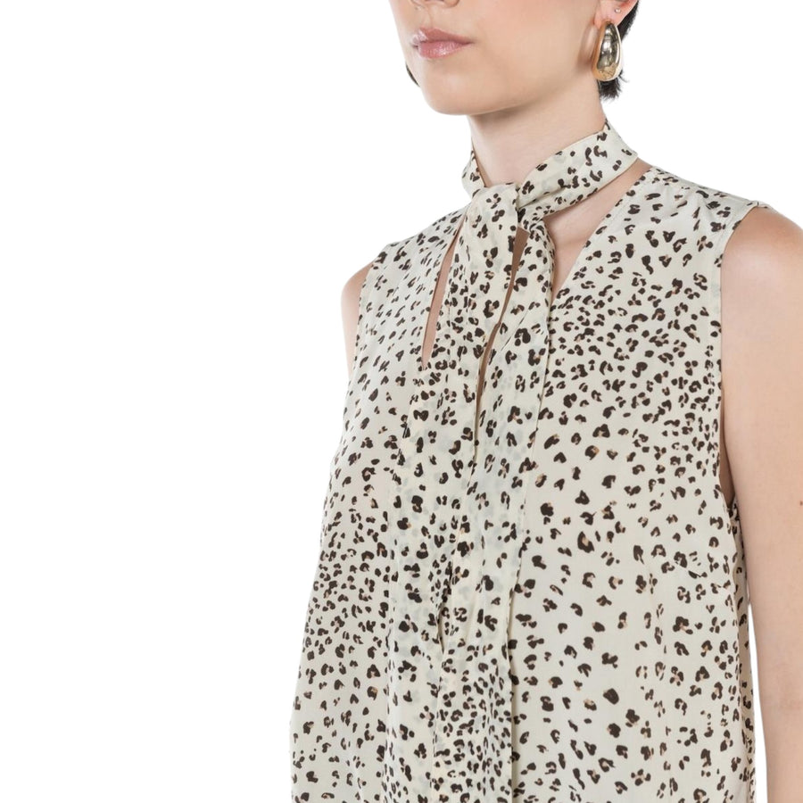 Blusa donna stampata scollata a v con sciarpina