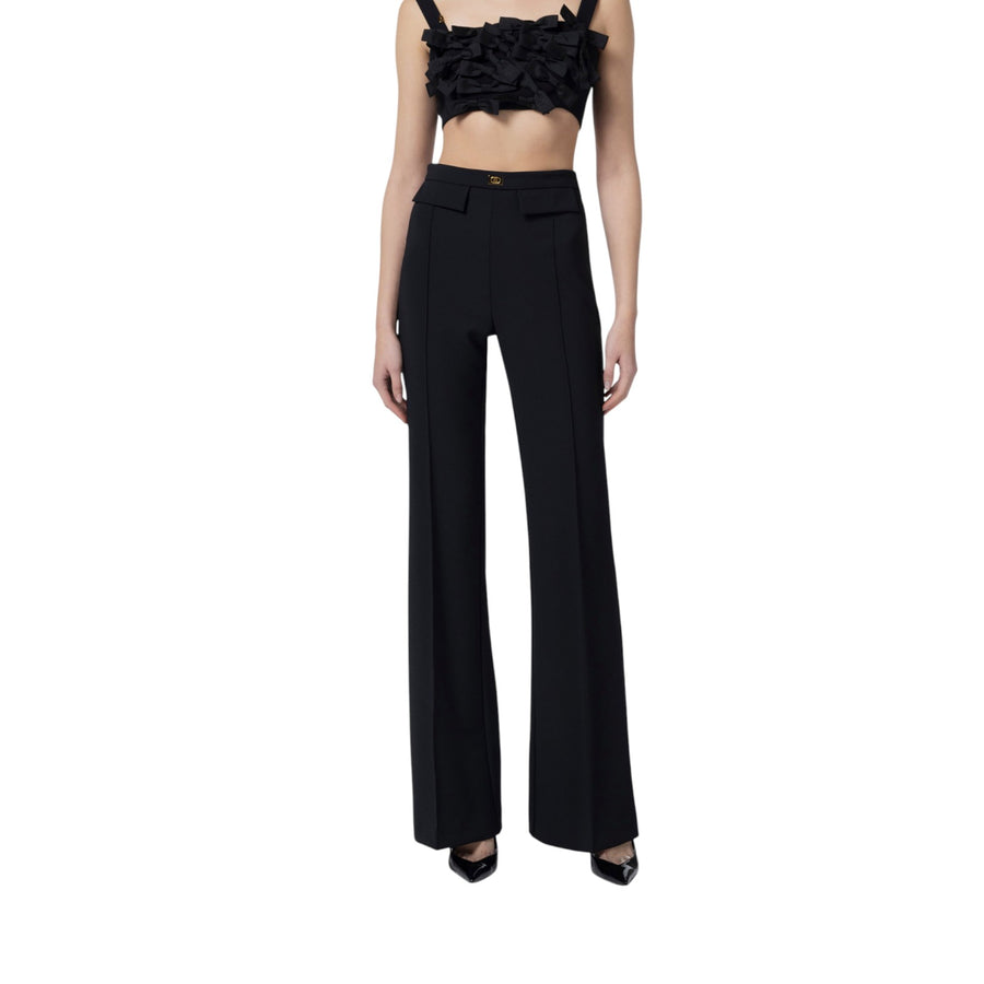 Pantaloni donna  in crêpe con placca logo
