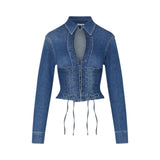 Camicia donna in denim con stringhe