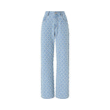 Jeans donna wide leg con disegno rombi e strass