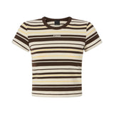 T-shirt donna cropped a righe con logo PINKO