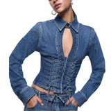 Camicia donna in denim con stringhe