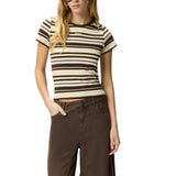 T-shirt donna cropped a righe con logo PINKO
