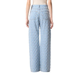 Jeans donna wide leg con disegno rombi e strass