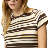 T-shirt donna cropped a righe con logo PINKO