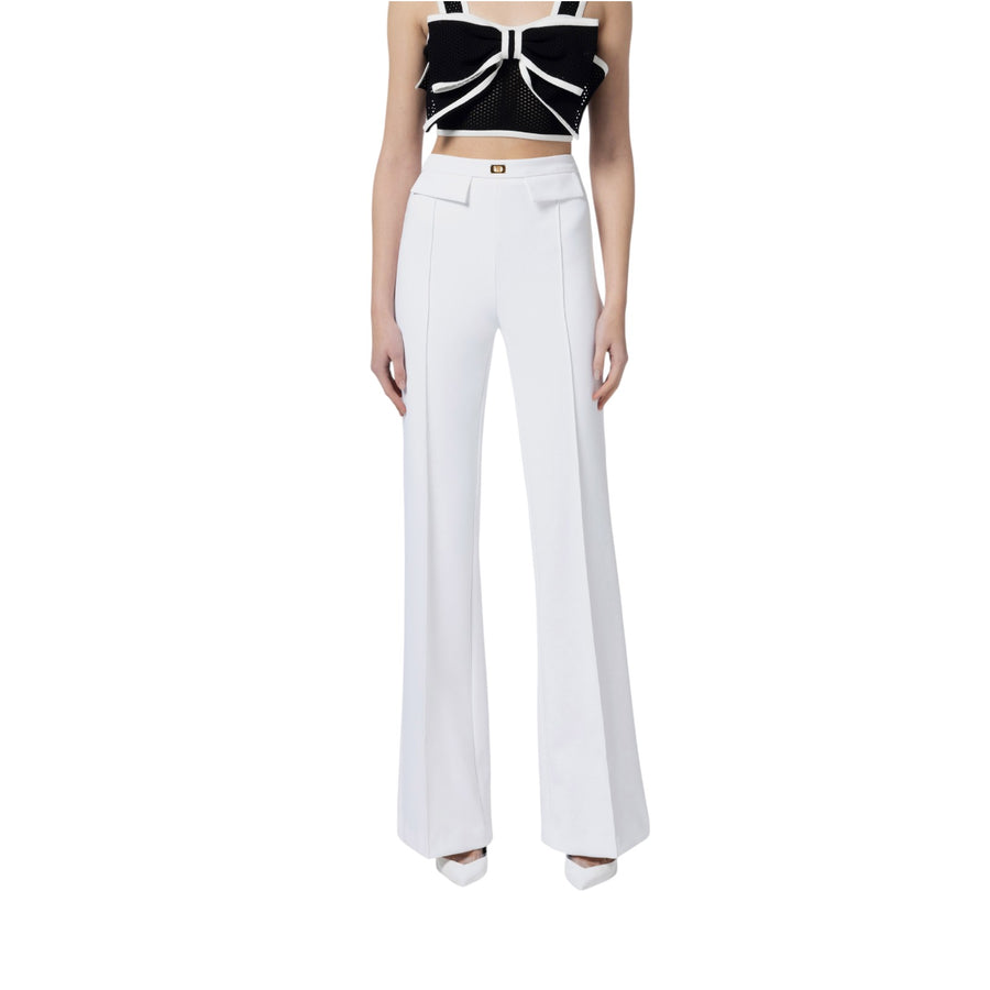 Pantaloni donna  in crêpe con placca logo