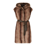 Gilet Donna lungo effetto pelliccia con cintura