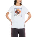 T-shirt donna con stampa e strass