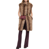 Gilet Donna lungo effetto pelliccia con cintura