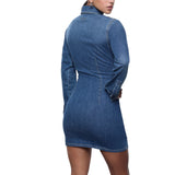 Abito donna corto in denim con stringhe