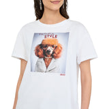 T-shirt donna con stampa e strass