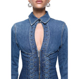 Abito donna corto in denim con stringhe
